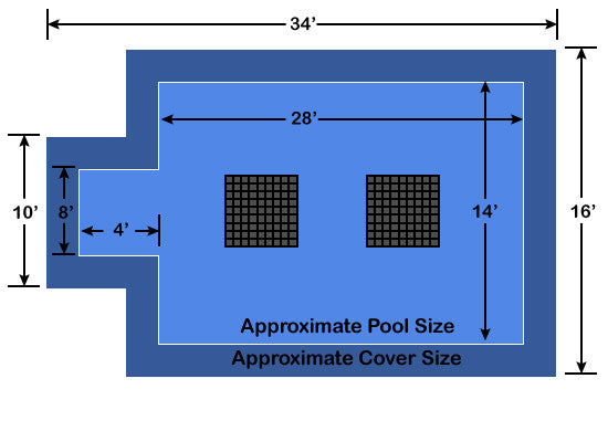 14' x 28' Rectangle with 4' x 8' Center End Step Ultra-Loc III Solid Blue- Drain Panels In-Ground Pool Safety Cover