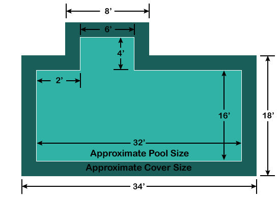 16' x 32' Rectangle with 4' x 6' Left 2' Offset Step Loop-Loc II Super Dense Mesh In-Ground Pool Safety Cover