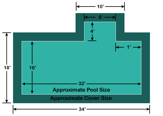 16' x 32' Rectangle with 4' x 8' right 1' Offset Step Loop-Loc II Super Dense Mesh In-Ground Pool Safety Cover
