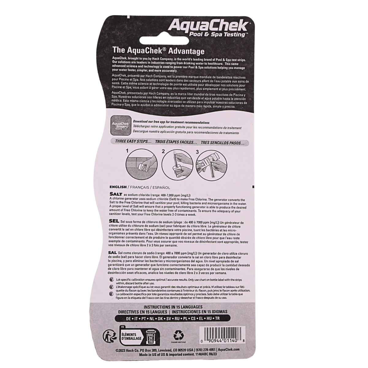 AquaCheck 1840 Salt Test Strips Back