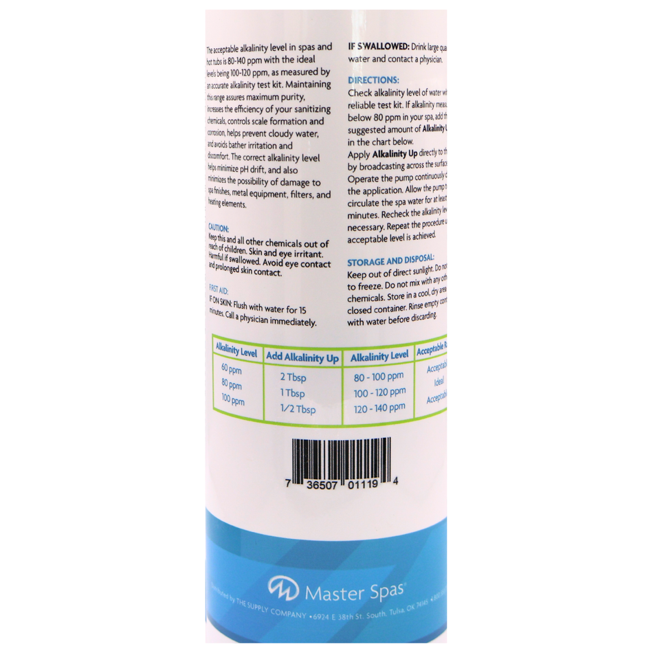 Master Clear Alkalinity Up 2lb Back