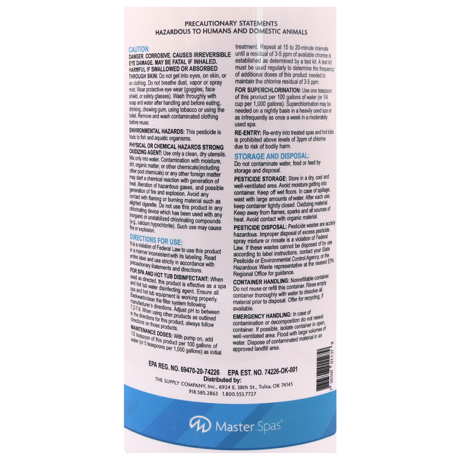 Master Clear Chlorinating Granules 5lbs Back