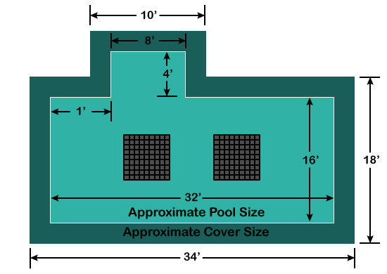 16' x 32' Rectangle with 4' x 8' Left 1' Offset Step Ultra-Loc III Solid with Drains In-Ground Pool Safety Cover