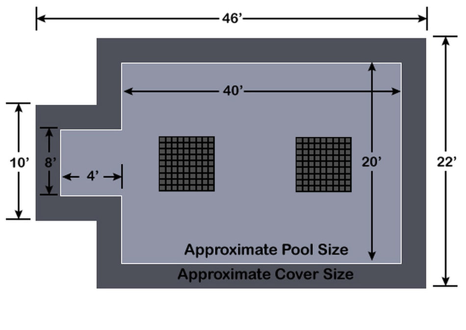 20' x 40' Rectangle  with 4' x 8' Center End Step Ultra-Loc III Solid Gray with Drain Panels In-Ground Pool Safety Cover